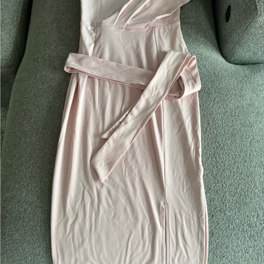 Pink One Shoulder Sleeveless Midi Dress Slit  Size M